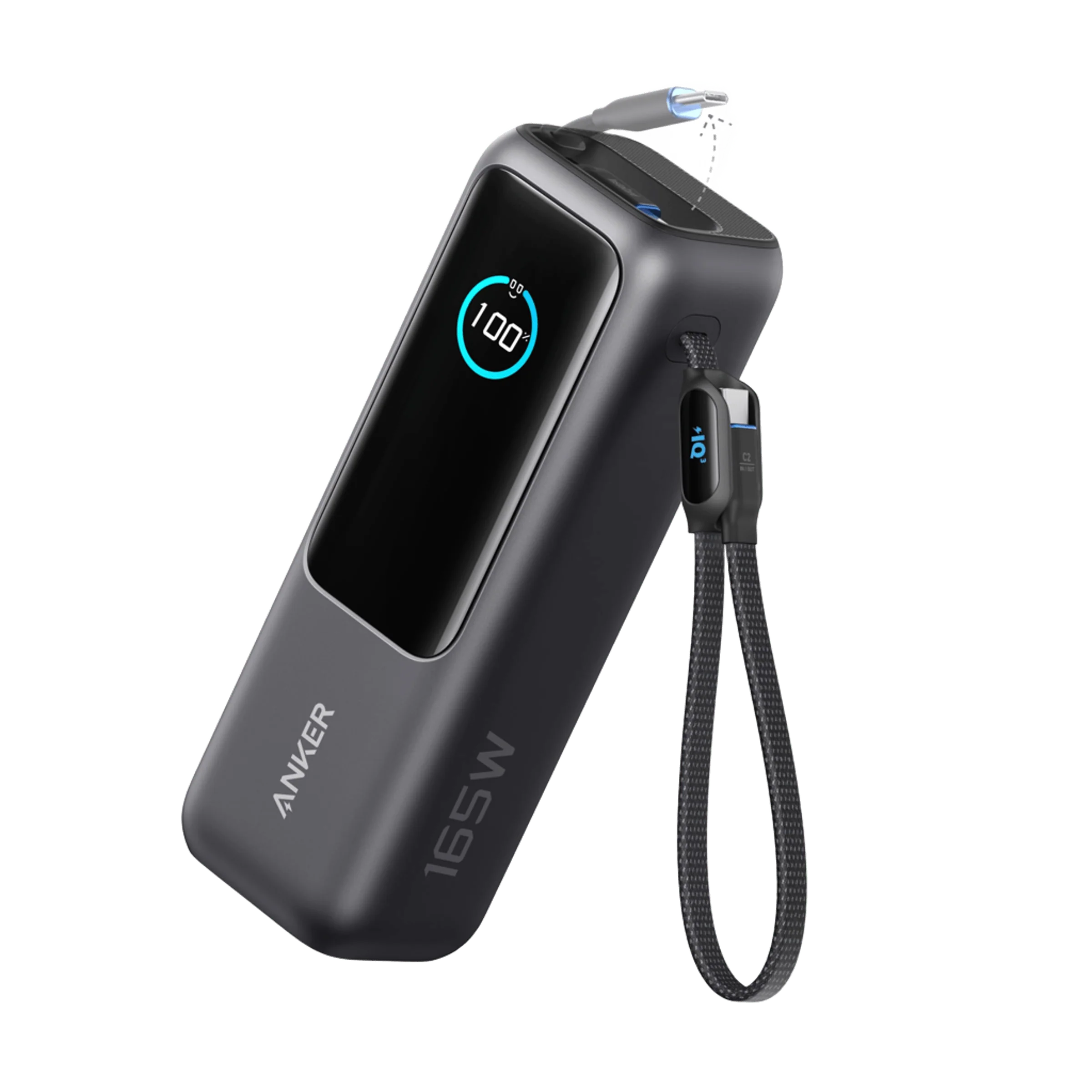 باور بانك Anker لأجهزة الكمبيوتر المحمولة (25,000mAh – 165W – كابلات مدمجة وقابلة للسحب)