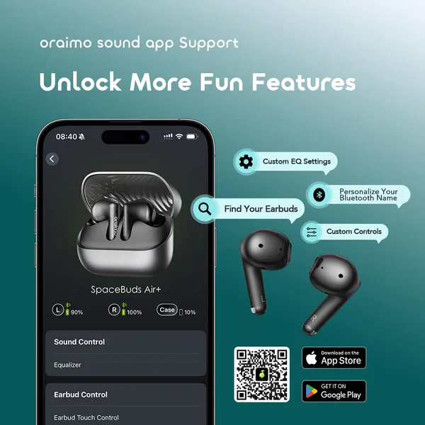 سماعات أذن لاسلكية Oraimo SpaceBuds Air+ OTW-323SP – تصميم معدني – مقاومة للماء IPX4