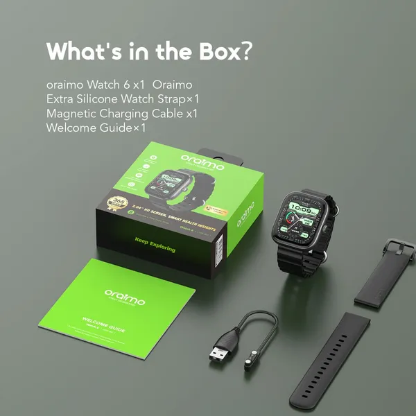 ساعة ذكية Oraimo Watch 6 OSW-807 – شاشة 2.04 بوصة TFT – مقاومة للماء IP68