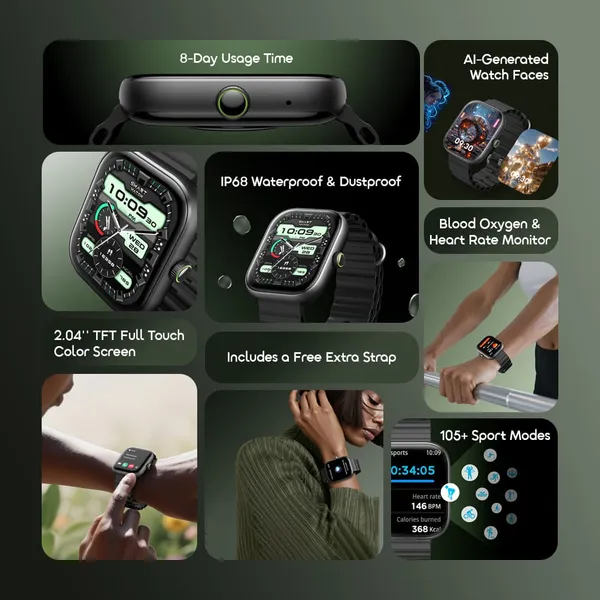 ساعة ذكية Oraimo Watch 6 OSW-807 – شاشة 2.04 بوصة TFT – مقاومة للماء IP68