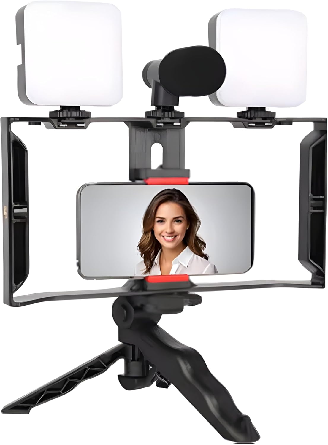عدة تصوير احترافية للموبايل PLOKAMA PK-778 – حامل ثلاثي، ميكروفون، وإضاءتان LED مربعتان محمولتان 7 وات مع ريموت كنترول