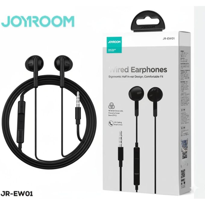 سماعات أذن JOYROOM JR-EW01 ستيريو – سلكية داخل الأذن 3.5 ملم – أسود