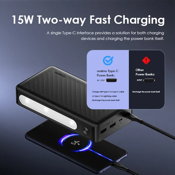 باور بانك Oraimo Traveler 3 Lit OPB-1270 – 27,000 مللي أمبير – 15 واط