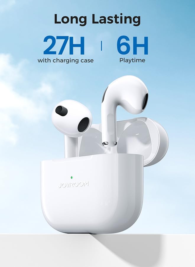 سماعة جوي روم Joyroom JR-T03S Plus – الجيل الرابع – TWS بلوتوث – دعم الشحن اللاسلكي وإلغاء الضوضاء – أبيض